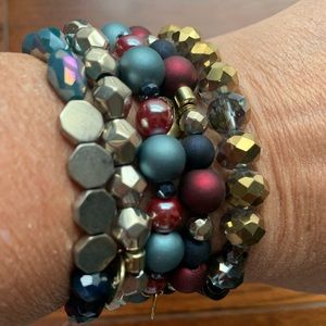 NEW Erimish stack of 5 bracelets. Blue, burgundy, gold, silver beautiful beads.